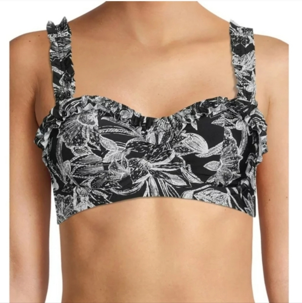 TIME AND TRU Floral Black White Bikini Top Plus Size 2X
